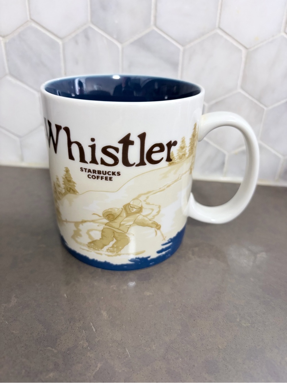 Starbucks Whistler Ski Scene Mug - Blue and Cream